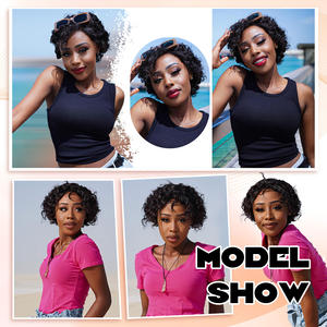 FH Natural Black Pixie Curly Human Hair Short Kinky Curly <strong>Afro</strong> <strong>Wigs</strong> 8 Inch Brazilian Hair No Lace Wear and Go <strong>Wigs</strong> - Product Image 6