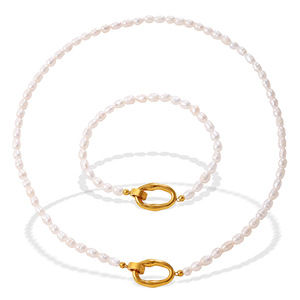 Freshwater Pearl <b>Bracelet</b> And Necklace <b>Set</b> With Gold OT Buckle For Women Party Jewelry Elegant Light Luxury Style - Product Image 5