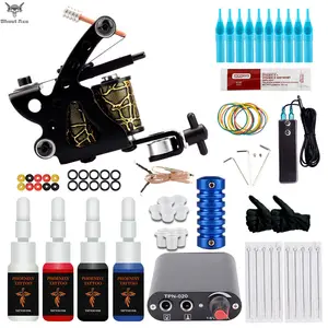 Ghostaxe Complete Tattoo Kit Tattoo Machines Gun Black Ink Set Power Supply Grips Body Art Tools Set Tattoo Permanent Makeup T