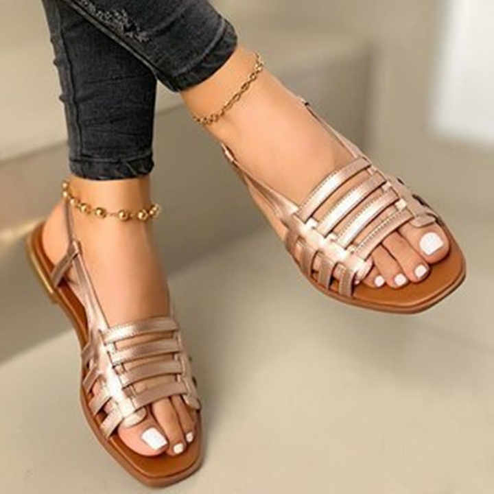 Mtzyoa Women's Braided Flat Sandals – Casual Square Toe Summer Sandals, Cream, Size 8.5 - View #4
