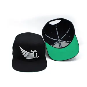 Özel Hip-hop 3d nakış logosu düz şapka gorras planas yeşil underbrim snapback kapaklar ve şapkalar