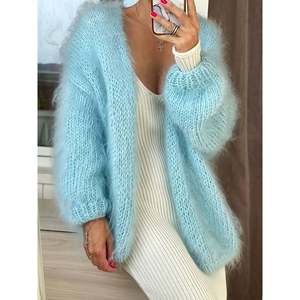 Fuzzy Longline <b>Cardigan</b> Light Blue Women's <b>Cardigan</b> - Product Image 3