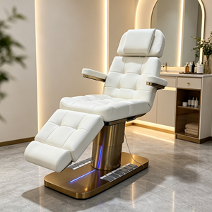 Fauteuil de beauté électrique à 3 moteurs, lit facial inclinable blanc et or, fauteuil de traitement esthétique de luxe, fauteuil de spa, de tatouage et de podologie - Product Image 5