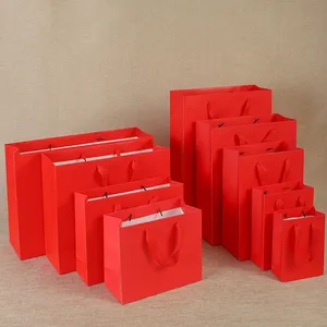 Wholesale <b>Red</b> Kraft Paper Gift Bags with Handles for Wedding Birthday Parties and Shopping Elegant Packaging - Product Image 2
