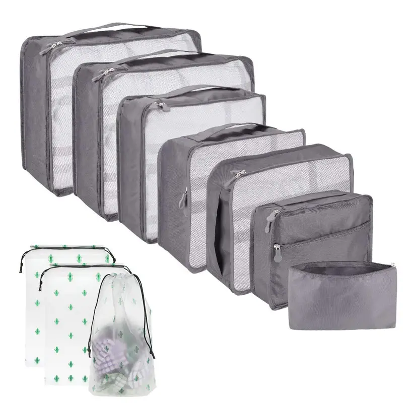 Travel packing cube waterproof luggage bag storage nylon expandable luggage organizer set of 10