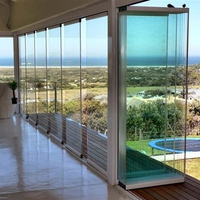 Porte Patio Extérieure Sans Cadre avec Capteur, en Aluminium de 10-12mm d'Épaisseur, Sécurité Renforcée, Double Vitrage Trempé par Sublimation