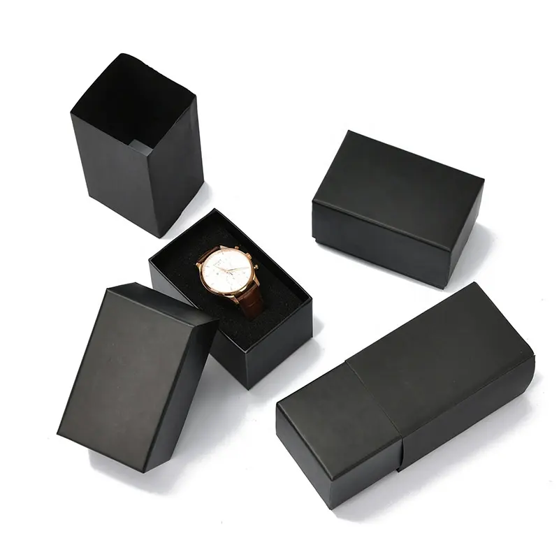 Toptan özel izle kutuları durumlarda düşük MOQ stok siyah karton saat kutusu cajas de relojes
