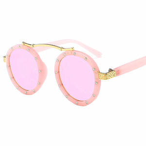 Lunettes de soleil pour enfants, nouvelle mode, vente chaude, monture rose petite, avec rivets, protection UV400, rondes, personnalisables avec logo - Product Image 2
