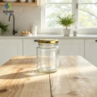 9.3*7.2cm 280ml Stoples Makanan Kaca Pendek Transparan dengan Leher Berulir, Wadah Kaca Serbaguna untuk Penggunaan Rumah Tangga & Komersial