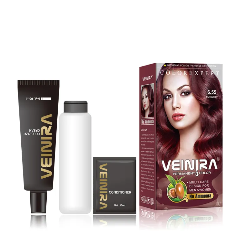 Korea formula ammonia free permanent burgundy red purple black brown hair dye cream herbal extract color hair cream OEM