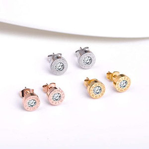 Bijoux de mode en gros 18k or Cz chiffres romains boucles d'oreilles en acier inoxydable classique Vintage boucles d'oreilles - Product Image 3