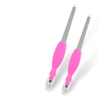 WELLFLYER Lime à ongles DSFO-010 à double tête en acier inoxydable avec fourche pour peaux mortes, kit d'élimination des callosités, coupe-ongles personnalisable