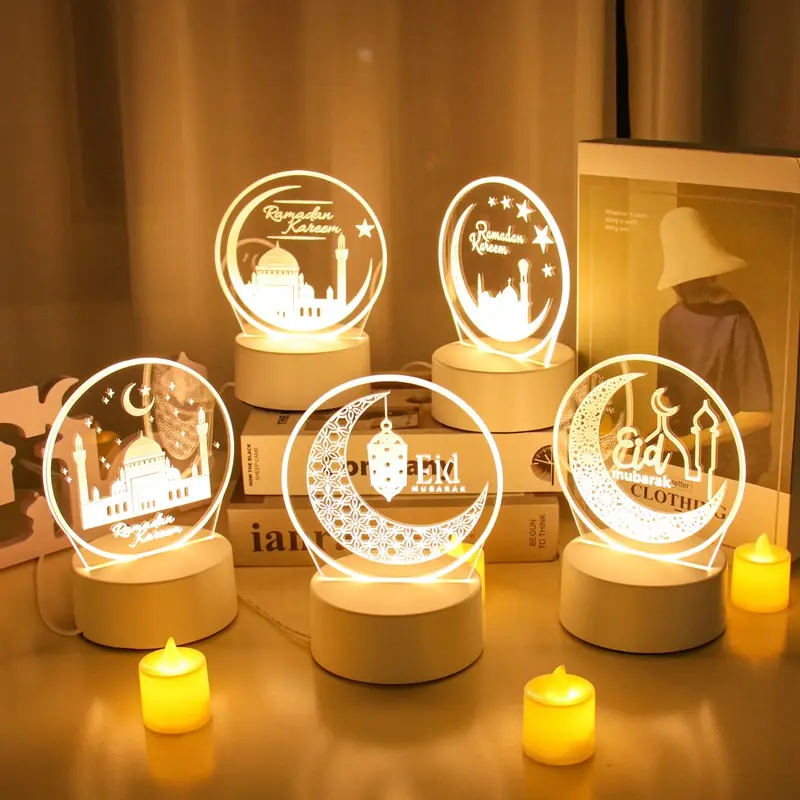 Islam Muslim Party Decor Supplies Eid Mubarak 3D Led Night Light Ornament Ramadan Festival Home Bedroom Decoration