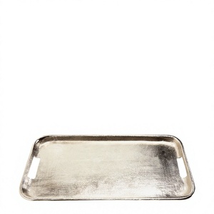 Food Grade Metal Serving <b>Tray</b> With Handles <b>Silver</b> Finish Decorative <b>Trays</b> For Restaurant Supplies Customizable Design Handmade - Product Image 1