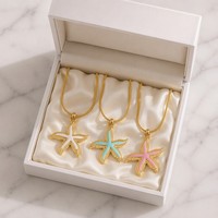 Collier Pendentif Étoile de Mer Émaillée Prêt à Expédier, Chaîne Serpent Plaqué Or en Acier Inoxydable 316L, Accessoire de Mode Estivale en Gros