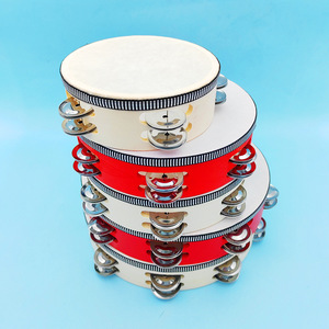 Wholesale Percussion <b>Instrument</b> Natural Wood Color and Red Tambourine 6 Inch Double Row Wood Hand Drum <b>Musical</b> Toys - Product Image 1