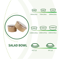 Harga pabrik grosir 1500 ml 50 oz mangkuk kertas Kraft Biodegradable sekali pakai mangkuk Salad sekali pakai dengan tutup