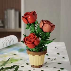 Nouvel ensemble de blocs de construction décoratifs à petites particules, fleurs de tournesol en pot, jouets de construction en plastique DIY pour cadeau de la Saint-Valentin - Product Image 3