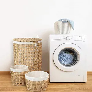 Panier à linge décoratif, forme cylindrique, ajouré, tissé, pour la décoration de la maison, meilleure vente