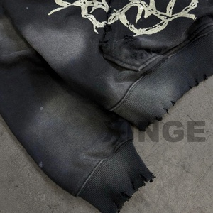 Fabricants de vêtements – Sweat à capuche zippé surdimensionné et délavé, personnalisé, impression DTG, délavage acide, broderie 3D soleil pour homme - Product Image 4