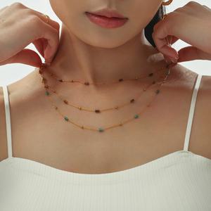 Collier et bracelet en acier inoxydable plaqué or 18 carats avec pierres naturelles colorées, collier en acier inoxydable avec pierres naturelles irrégulières - Product Image 1