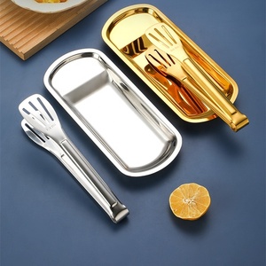 Juego de bandejas de platos de acero inoxidable para barbacoa, postre, pan, plato de metal para servir alimentos con caja - Product Image 1