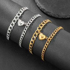 European American Valentine Stainless Steel <b>Bracelet</b> Heart Charm Magnetic <b>Couple</b> Jewelry Gift Women's Fashion Chain <b>Bracelets</b> - Product Image 1