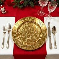 Assiettes de Présentation Dorées en Plastique PP 33cm avec Motif Flocon de Neige Festif pour Décorations de Table de Noël