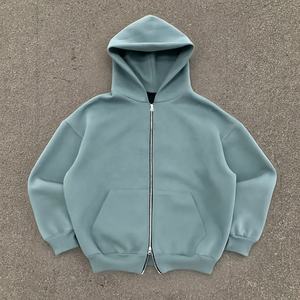 Sweat à capuche zippé épais style streetwear, effet délavé soleil, coupe oversize à épaules tombantes, court et carré, en tissu lourd, uni, délavé à l'acide - Product Image 3