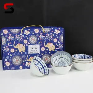 Atacado tigela de porcelana branca-Egrfid conjunto de macarrão de cerâmica azul e branco, tigela de macarrão de porcelana para armazenamento de alimentos, logotipo personalizado e caixa de presente
