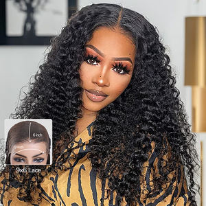 Vente en gros pré-<span class=keywords><strong>coupe</strong></span> 9x6 dentelle birman bouclés sans colle perruque avec rideau frange perruque de <span class=keywords><strong>cheveux</strong></span> humains pour les femmes noires - Product Image 1