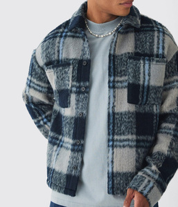 New Arrival Custom Casual <strong>Winter</strong> Long Sleeves Overshirt Button-up Plus Size Men's Fleece Plaid <strong>Shirts</strong> - Product Image 3