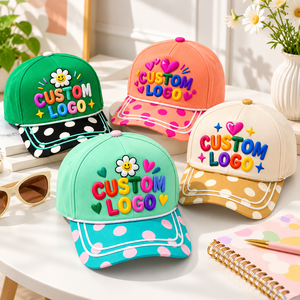 Casquette de baseball personnalisée avec logo, vert menthe, motif pois turquoise, visière à motif marguerite, sergé doux, boucle réglable, cadeau promotionnel extérieur - Product Image 3