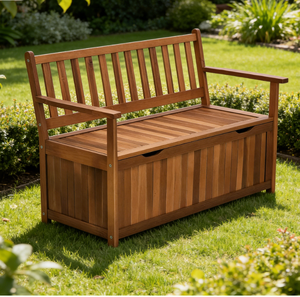 Panca Contenitore <span class=keywords><strong>da</strong></span> <span class=keywords><strong>Esterno</strong></span> in Legno di Teak Acacia - Contenitore con Seduta per Patio, Giardino, Balcone, Cortile, Deposito Attrezzi <span class=keywords><strong>da</strong></span> Giardino - Product Image 1