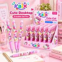 KAIX Kawaii Cat Bulk Supply Custom Logo Heat Erasable Gel Pen Sets 3D Topper 0.5mm Friction Gel Pen for Kids Party Favors