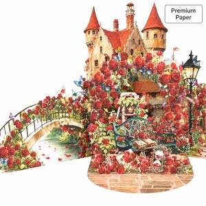 Carte de vœux personnalisée en papier fait main, pliante en trois parties, motif château de roses 3D, pour Noël et les fêtes - Product Image 4