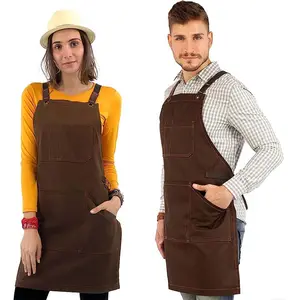 Su misura in tela denim grembiuli estivi caffè abiti da lavoro grembiule stampato logo dai produttori chef grembiule cotone