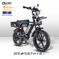 Vélo électrique OUXI V8 en alliage avec pneus gonflables de 20 pouces, 250W 48V, style vintage, avec siège arrière, expédié depuis l'entrepôt américain