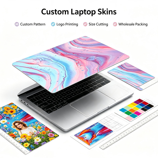 Bulk Custom Design Marbel Laptop Durable PVC Waterproof Removable Protective Notebook Skin Sticker Stock