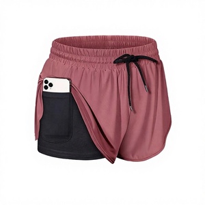 Shorts de sport 2-en-1 pour femmes, en nylon, avec cordon de serrage, logo personnalisé du fabricant imprimé, écologiques, décontractés, avec poche - Product Image 4