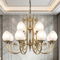 Lustre LED Classique en Laiton Doré Antique, Suspension Européenne en Verre Dépoli, Lampe Intérieure Personnalisée pour Hôtel et Salle à Manger, Garantie 2 Ans