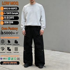 Pantalon décontracté noir déchiré pour homme avec logo personnalisé, de haute qualité, pour l'automne - Product Image 1