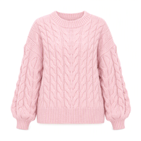 Pull-over rose épais à col rond pour femme, personnalisé en gros (ODM), vêtements de créateur pour femme, collection hiver