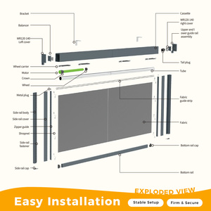 Persianas Verticales Enrollables Impermeables con Protección UV y Antiviento Extra Anchas Integradas WR120-140, 100% Opacas, en Color Negro - Product Image 3