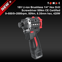 Perceuse-visseuse sans fil TOMAC Pro 16V Li-ion Brushless 1/4" Hex 50Nm certifiée CE pour bricolage et assemblage de meubles
