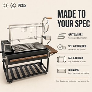 Parrilla argentine V-Grate avec rôtissoire automatique et bac à graisse, cadre de levage en acier inoxydable, foyer en briques réfractaires, taille personnalisée - Product Image 3
