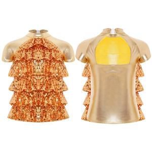 6-16 Kids Girls Latin Dance For Competition Dance <b>Top</b> <b>Metallic</b> Glossy Costumes <b>Top</b> Dance Wear Stage Performance Parties Shows - Product Image 2