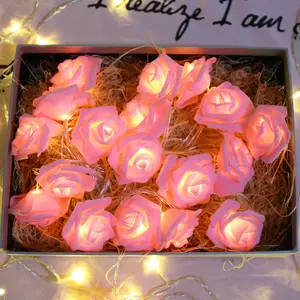 玫瑰花串灯发光二极管仙女灯电池情人节礼物浪漫婚礼装饰灯3米粉色蓝色