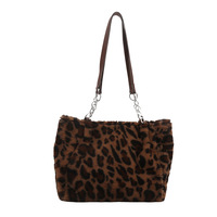 Sac fourre-tout élégant en peluche à imprimé léopard, grande capacité, nouvelle mode 2024, pour femme, à porter à l'épaule