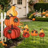 Décoration de jardin et de pelouse pour la récolte d'automne et Thanksgiving : Piquets décoratifs avec trois citrouilles empilées